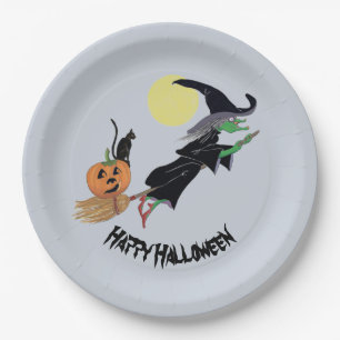 Fun Colourful Witch Halloween Party Paper Plate