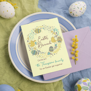Fun Colourful Wreath Easter Brunch Egg Hunt Invitation
