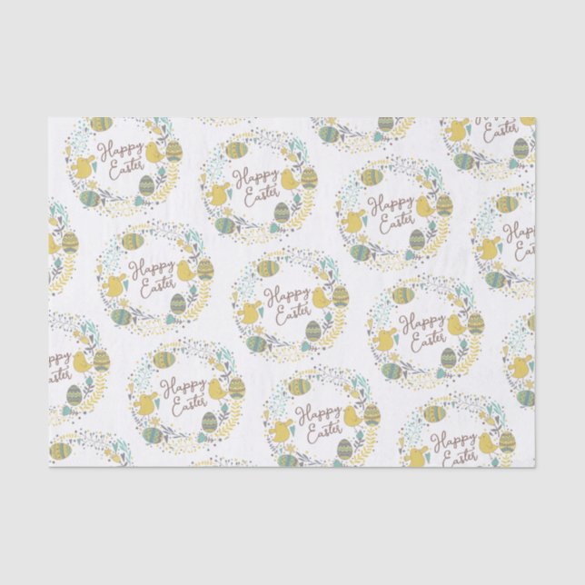 Fun Colourful Wreath Joyful Chicks Eggs Greeting Tissue Paper (Front)
