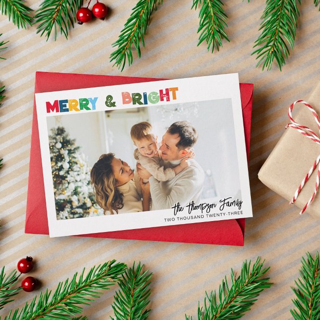 Fun Colours Merry and Bright Christmas Photo Holiday Card (Creator Uploaded)