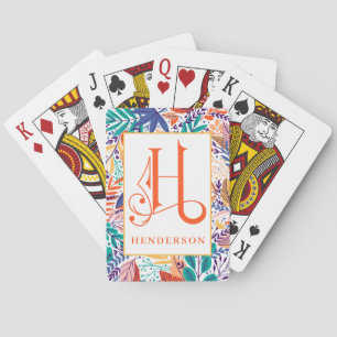 Fun Colroful Tropical Pattern H Monogram Playing Cards