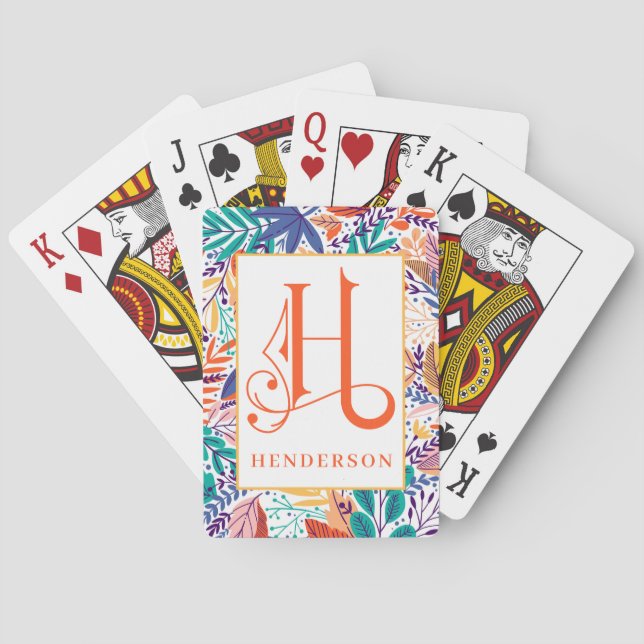 Fun Colroful Tropical Pattern  H Monogram Playing Cards (Back)