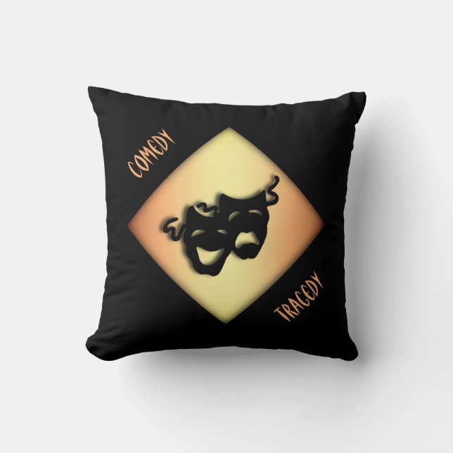 Fun Comedy and Tragedy Theater Masks Cushion (Front)