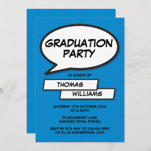 Fun Comic Book Blue Class of 2021 Graduation Party Invitation