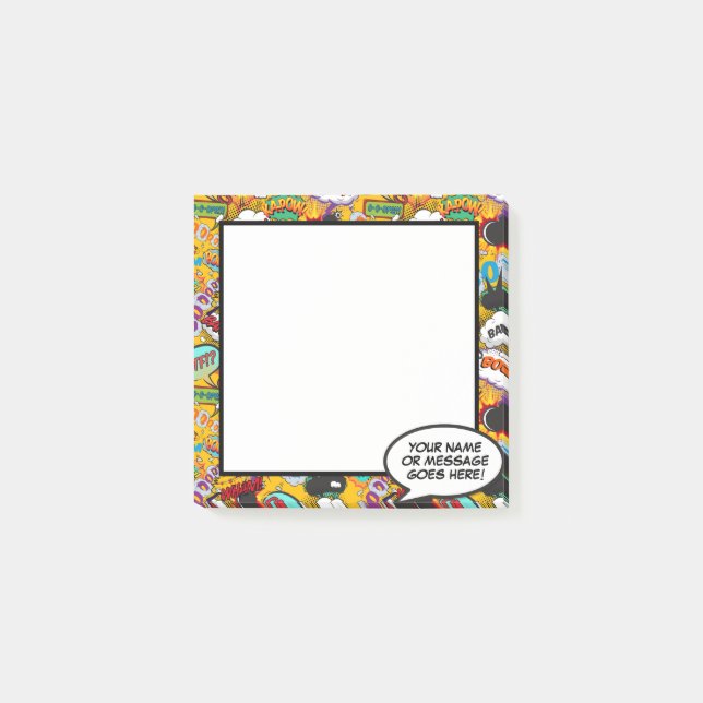 Fun Comic Book Speech Bubble Name Message Post-it Notes (Front)