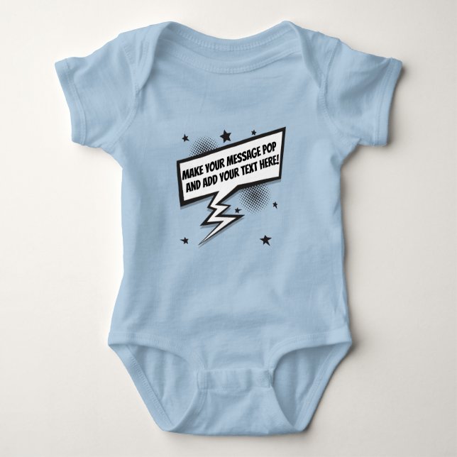 Fun comic style callout speech bubble baby bodysuit (Front)