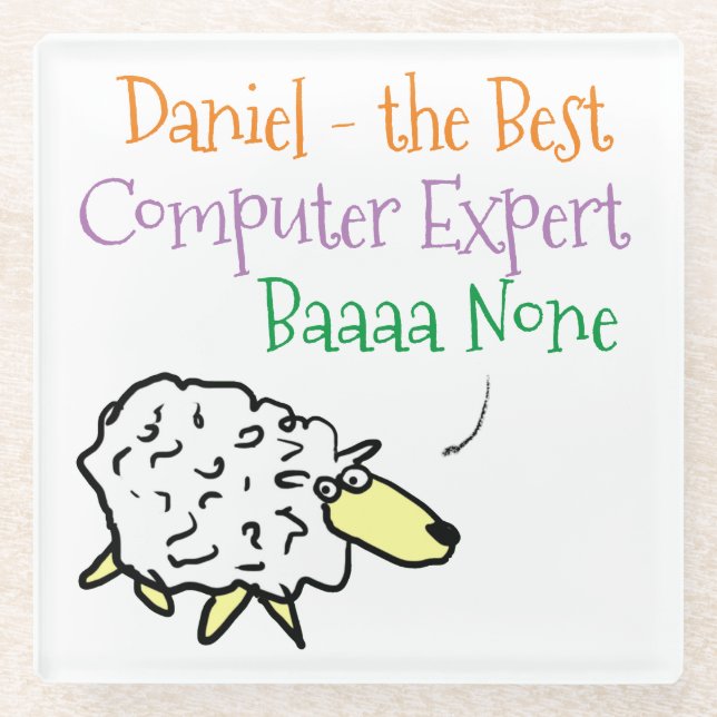  Fun Computer Expert Sheep Best Baaa None Cartoon Glass Coaster (Front)