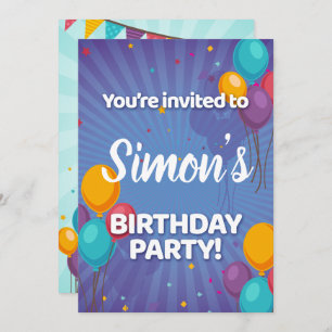 Fun Confetti & Balloons Birthday Party Invitation