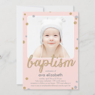 Fun Confetti Baptism Invitation - Pink