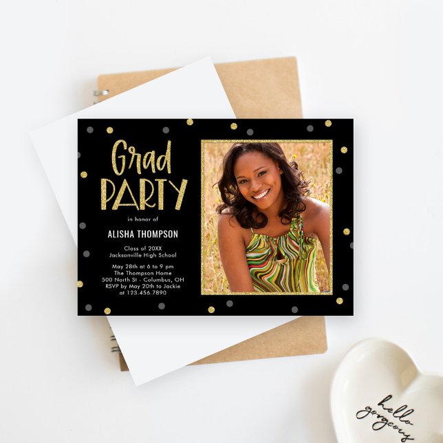 Fun Confetti Photo Graduation Party Invitation (Creator Uploaded)