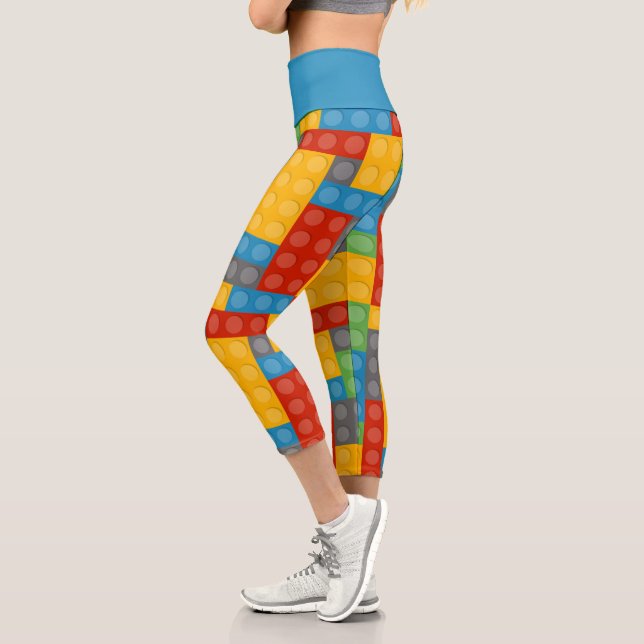 Fun Construction Toy Building Blocks Pattern Capri Leggings (Left)