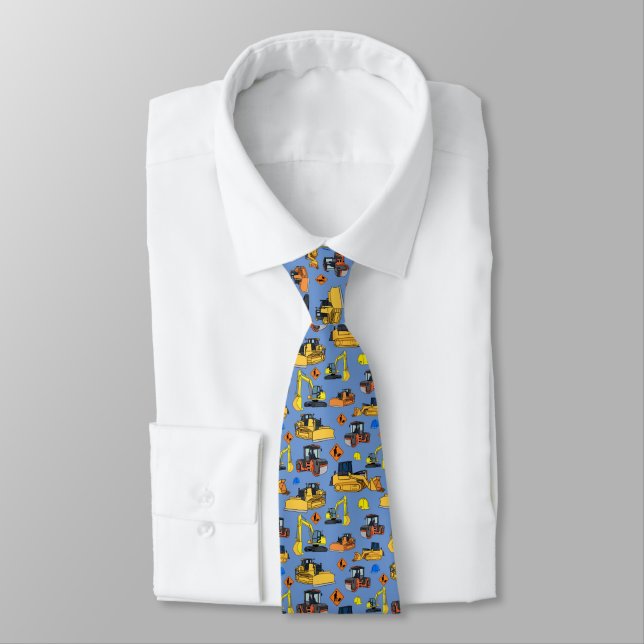 Fun Construction Vehicles Illustrations Pattern Tie (Tied)
