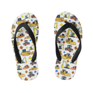 Fun Construction Vehicles Pattern Kid's Jandals