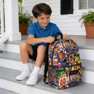 Fun Cool Cartoon Colorful Doodle Personalized Kid Printed Backpack