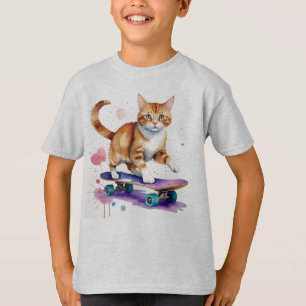 Fun Cool Cat Skateboarding  Animal Humour T-Shirt