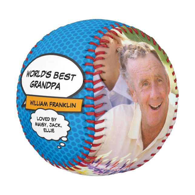 Fun Cool Grandpa World's Best Grandad Photo Baseball (Angled)