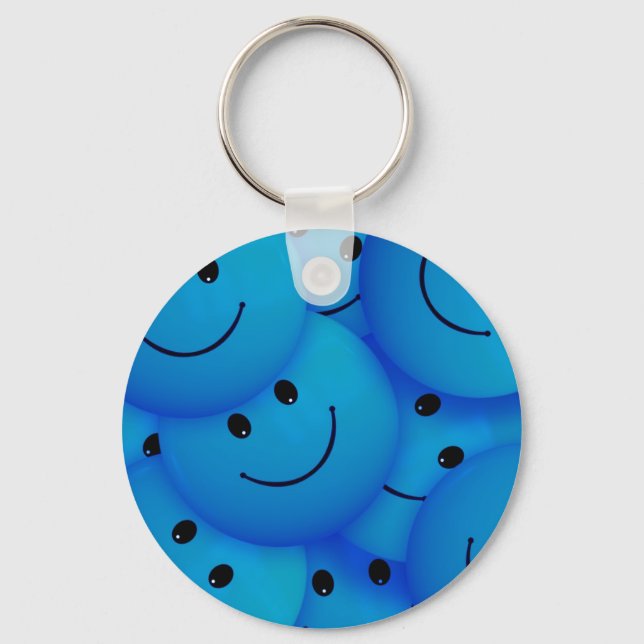 Fun Cool Happy Blue Faces Key Ring (Front)