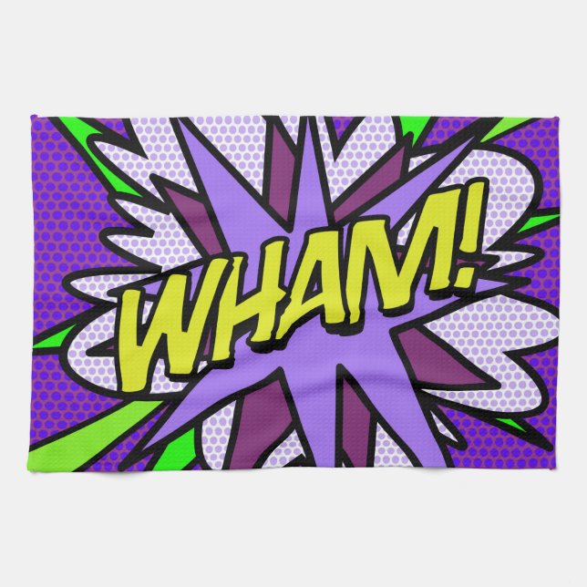 Fun Cool Modern WHAM Comic Book Tea Towel (Horizontal)