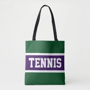 Fun Cool Purple Dark Green Stripes TENNIS Text Tote Bag