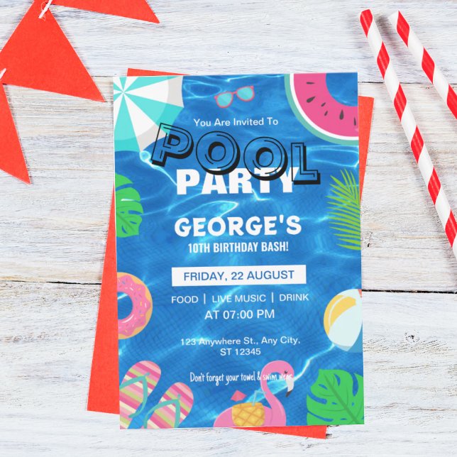 Fun Cool Swimming Pool Party Birthday Invitation (Creator Uploaded)