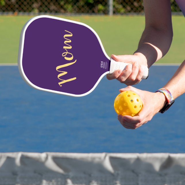 Fun Cool Vibrant Elegant Dark Purple "Mum" Script  Pickleball Paddle (Insitu)