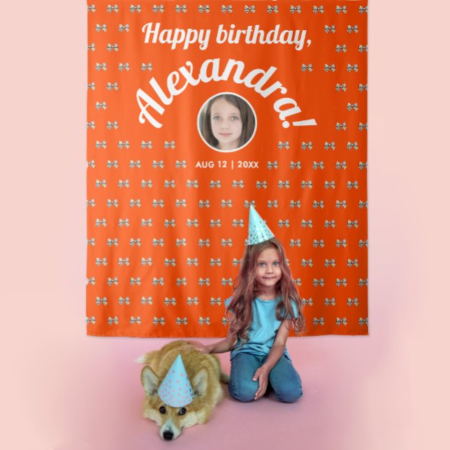 Fun Coquette Orange Red Bow Pattern Photo Backdrop Tapestry (Creator Uploaded)