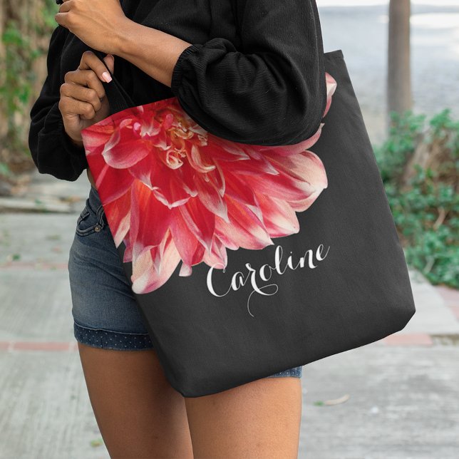 Fun Coral Blush Peach Pink Red Dahlia Flower Photo Tote Bag (Creator Uploaded)