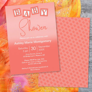 Fun Coral Ombre BABY Blocks Gender Neutral Shower Invitation