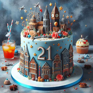 FUN COSMOPOLITAN 21ST BIRTHDAY CAKE CARD