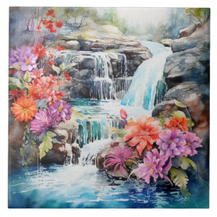 Fun Country waterfall scene Tile