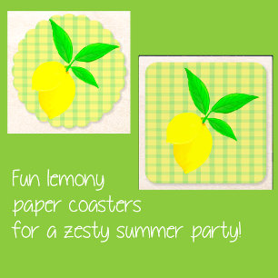 Fun Country Yellow Green Check Lemon Square Paper Coaster