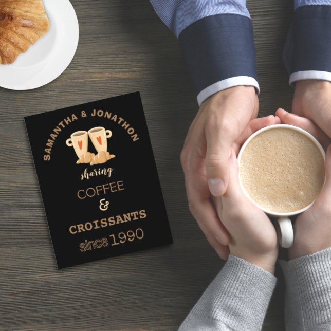 Fun Couple Saying Coffee Croissants Names Date Pos Postcard (Creator Uploaded)