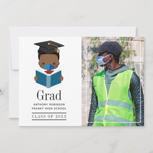 Fun Covid-19 African American Boy Graduation Photo Announcement (Front)