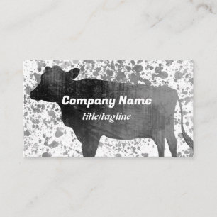 fun cow art gray and white watercolor paint splash business card