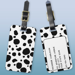 Fun Cow Print Black and White Personalised Luggage Tag