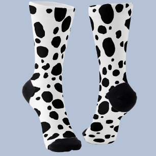 Fun Cow Print Western Spots Pattern Black White Socks