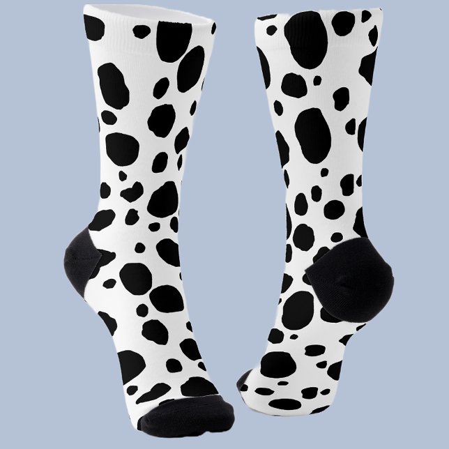 Fun Cow Print Western Spots Pattern Black White Socks (Creator Uploaded)