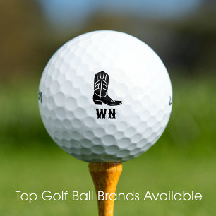 Fun Cowboy Boot Custom Monogrammed Black Golf Balls
