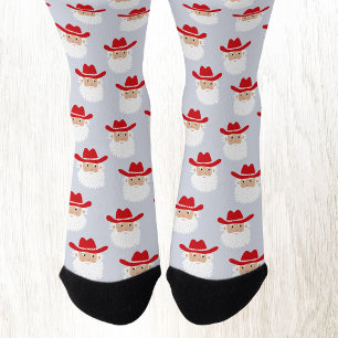 Fun Cowboy Santa Claus Western Christmas Blue Socks