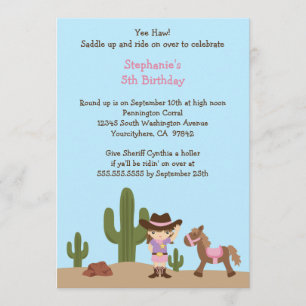 Fun cowgirl western girl birthday party invitation