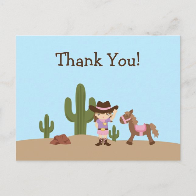 Fun cowgirl western girl thank you postcard (Front)