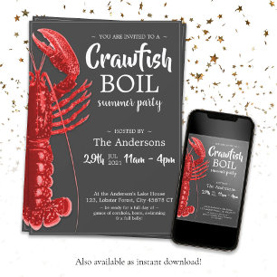 Fun Crawfish Boil Summer Party Dark Grey Invitation