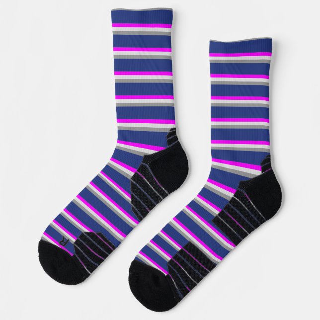 Fun Crazy Navy Blue Grey Pink Socks (Left)