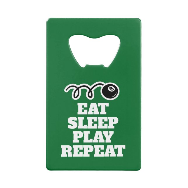 Fun credit card bottle opener for billiards player (Front)