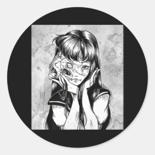Fun Creepy Horror Manga Anime Woman Eyes Halloween Classic Round Sticker