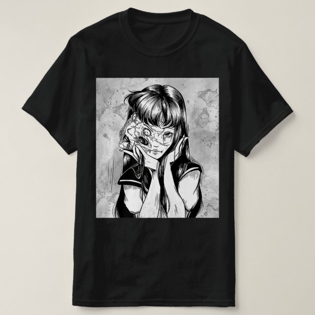 Fun Creepy Horror Manga Anime Woman Eyes Halloween T-Shirt (Design Front)