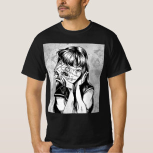 Fun Creepy Horror Manga Anime Woman Eyes Halloween T-Shirt
