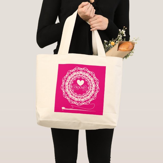 Fun Crochet Themed Pretty Doily Circle Design Large Tote Bag (Front (Product))