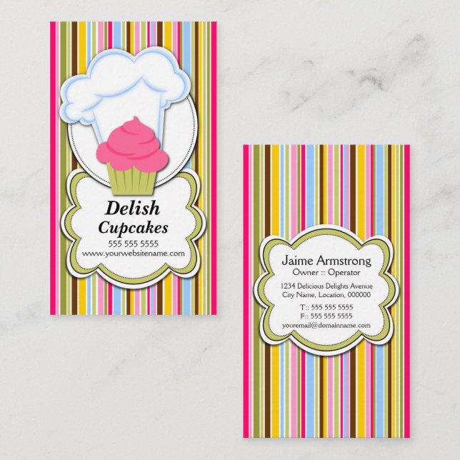 Fun Cupcake & Baker's Hat Business Card (Front/Back)
