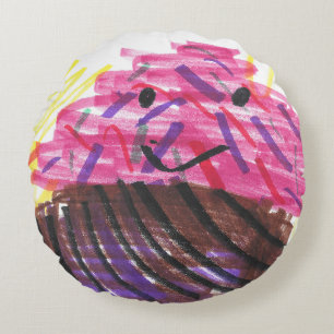 Fun Cupcake & Rainbow Round Cushion